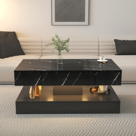 Modern LED Coffee Table – 6.93-Inch High Living Room Center Table with LED Lights, Large Contemporary Furniture