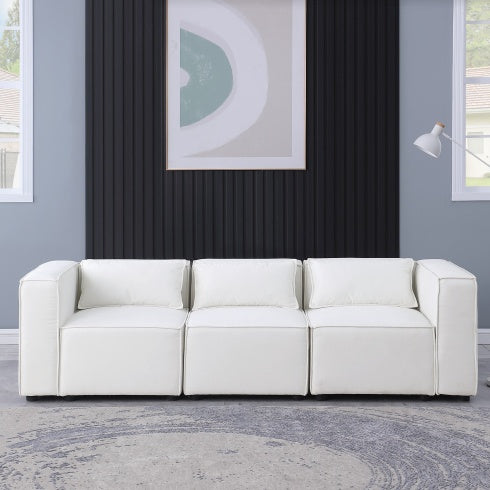 Beige Chenille Fabric Modular Sofa – Soft Seat & Backrest, Knock-Down Design for Easy Assembly