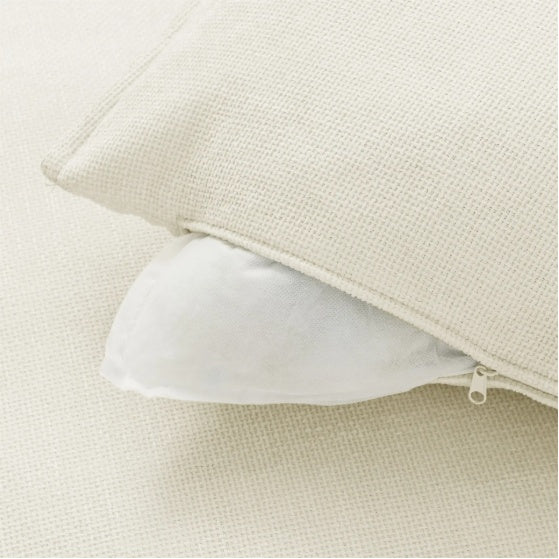 Convertible 4-Seat L-Shaped Sectional Sofa Couch with Ottoman – Cloud-Style Sofa with Padded Armrests for Living Room, Apartment & Office (Beige/White)