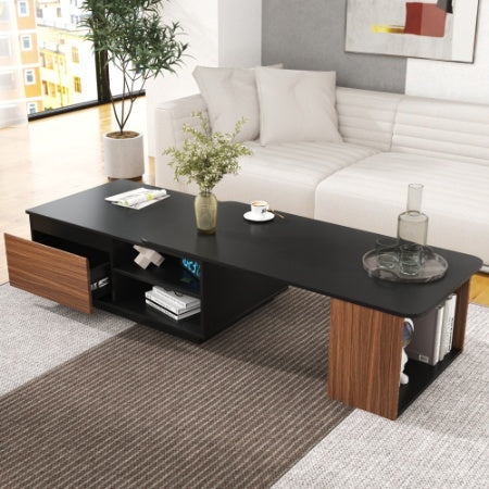 Extendable Wooden Coffee Table with Adjustable Length & 2 Storage Drawers – Large Rectangular Living Room Center Table
