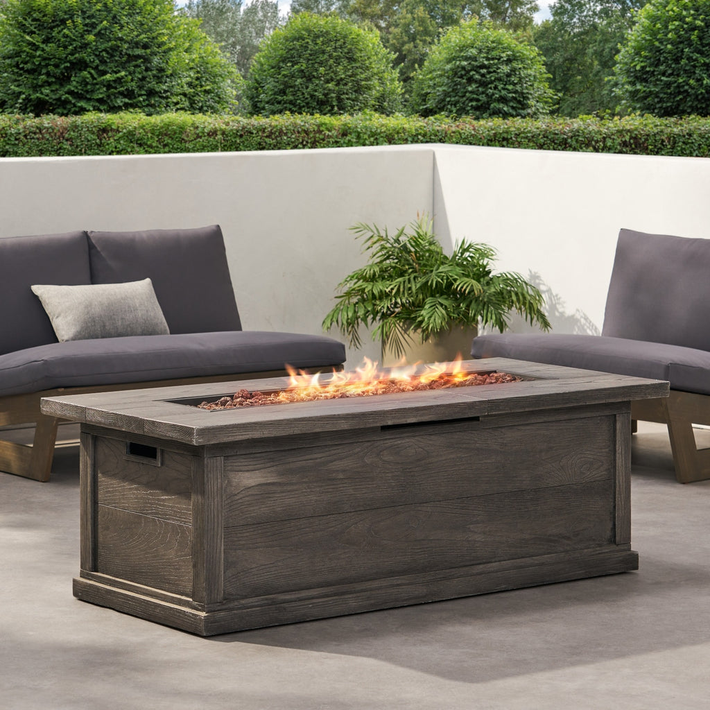 Rectangular Patio Fire Pit Table with Wood Finish – MGO Fire Table, 50,000 BTU, Grey