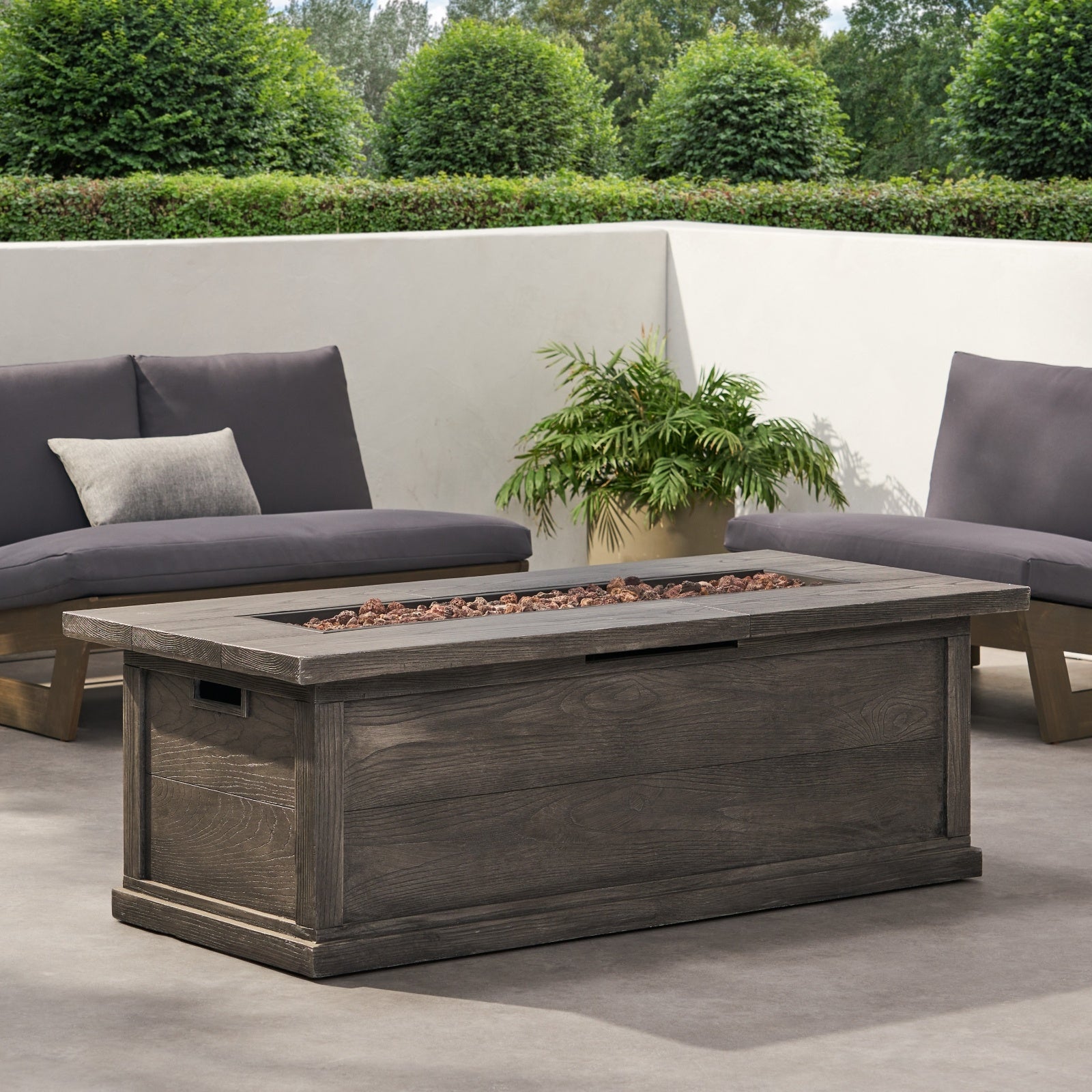 Rectangular Patio Fire Pit Table with Wood Finish – MGO Fire Table, 50,000 BTU, Grey
