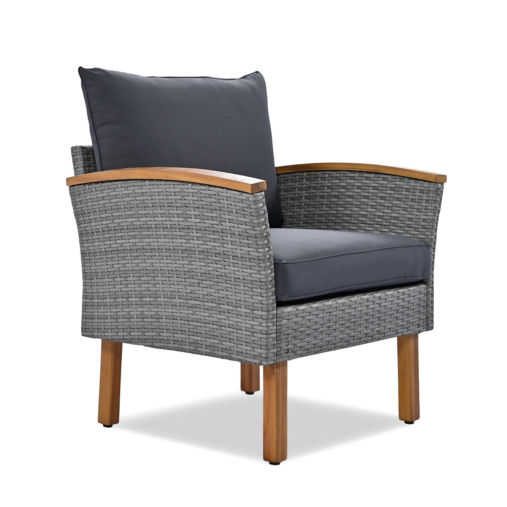 9-Piece Patio Rattan Conversation Set with Acacia Wood Legs & Tabletop – Modern Outdoor Furniture Collection