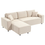 Cream White Corduroy L-Shaped Corner Sofa with Reversible Chaise Lounge & Pocket Spring Comfort