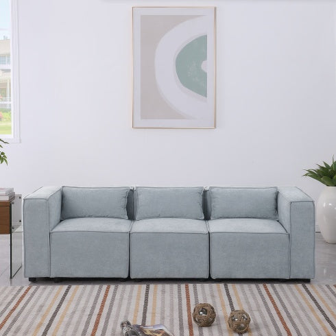 Beige Chenille Fabric Modular Sofa – Soft Seat & Backrest, Knock-Down Design for Easy Assembly