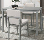 Grey Finish 5 Piece Dining Room Set Dining Table 4x Chairs Beige Fabric Chairs