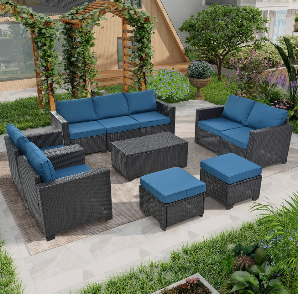 10-Piece Outdoor Patio Furniture Set with Cushions – Modern Garden & Backyard Seating Collection