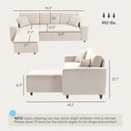 Cream White Corduroy L-Shaped Corner Sofa with Reversible Chaise Lounge & Pocket Spring Comfort