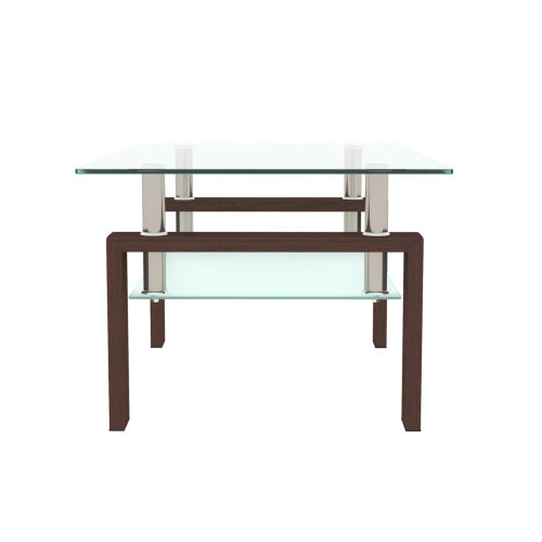 Rectangular Walnut Glass Coffee Table – Clear Tempered Glass Modern Side & Center Table for Living Room