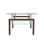 Rectangular Walnut Glass Coffee Table – Clear Tempered Glass Modern Side & Center Table for Living Room