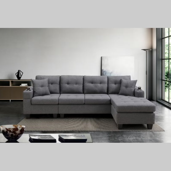 Modern Fabric Sectional Sofa with Chaise – Comfortable Living Room Seating