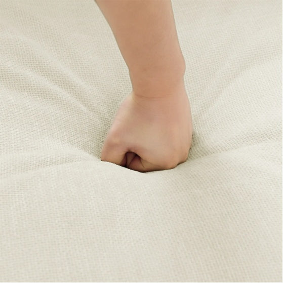 Convertible 4-Seat L-Shaped Sectional Sofa Couch with Ottoman – Cloud-Style Sofa with Padded Armrests for Living Room, Apartment & Office (Beige/White)