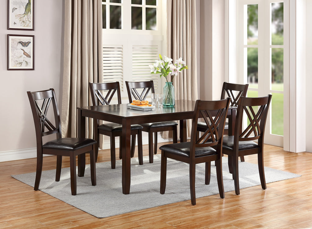 7-Piece Dining Set with Table & 6 Chairs – Espresso Finish, Cushioned Seats & X-Back Design