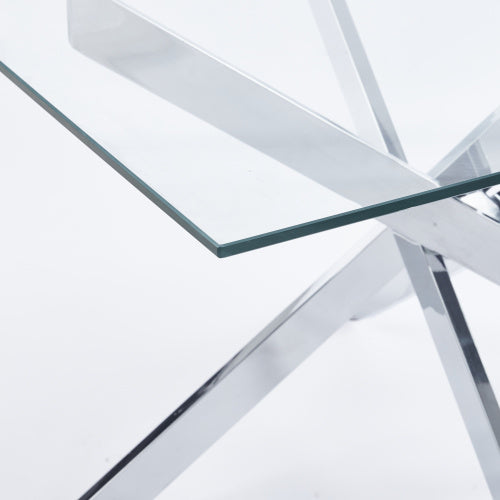 Modern Golden Dining Table with Cross Metal Legs & Glass Top – Space-Saving Square Kitchen Table (120x120x75cm)