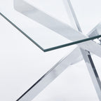 Modern Golden Dining Table with Cross Metal Legs & Glass Top – Space-Saving Square Kitchen Table (120x120x75cm)