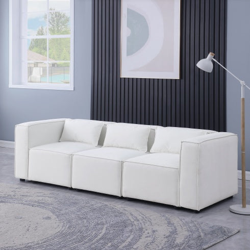 Beige Chenille Fabric Modular Sofa – Soft Seat & Backrest, Knock-Down Design for Easy Assembly