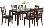 7-Piece Dining Set with Table & 6 Chairs – Espresso Finish, Cushioned Seats & X-Back Design