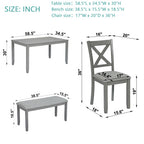 6-Piece Dining Set with Rectangular Wooden Table, 4 Upholstered Chairs & Bench – Modern Gray Kitchen & Dining Room Furniture