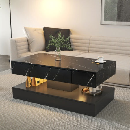 Modern LED Coffee Table – 6.93-Inch High Living Room Center Table with LED Lights, Large Contemporary Furniture
