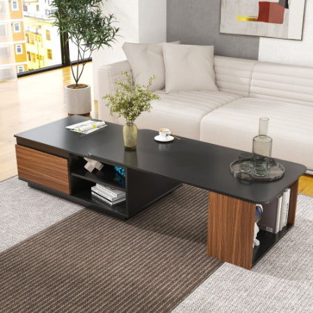 Extendable Wooden Coffee Table with Adjustable Length & 2 Storage Drawers – Large Rectangular Living Room Center Table