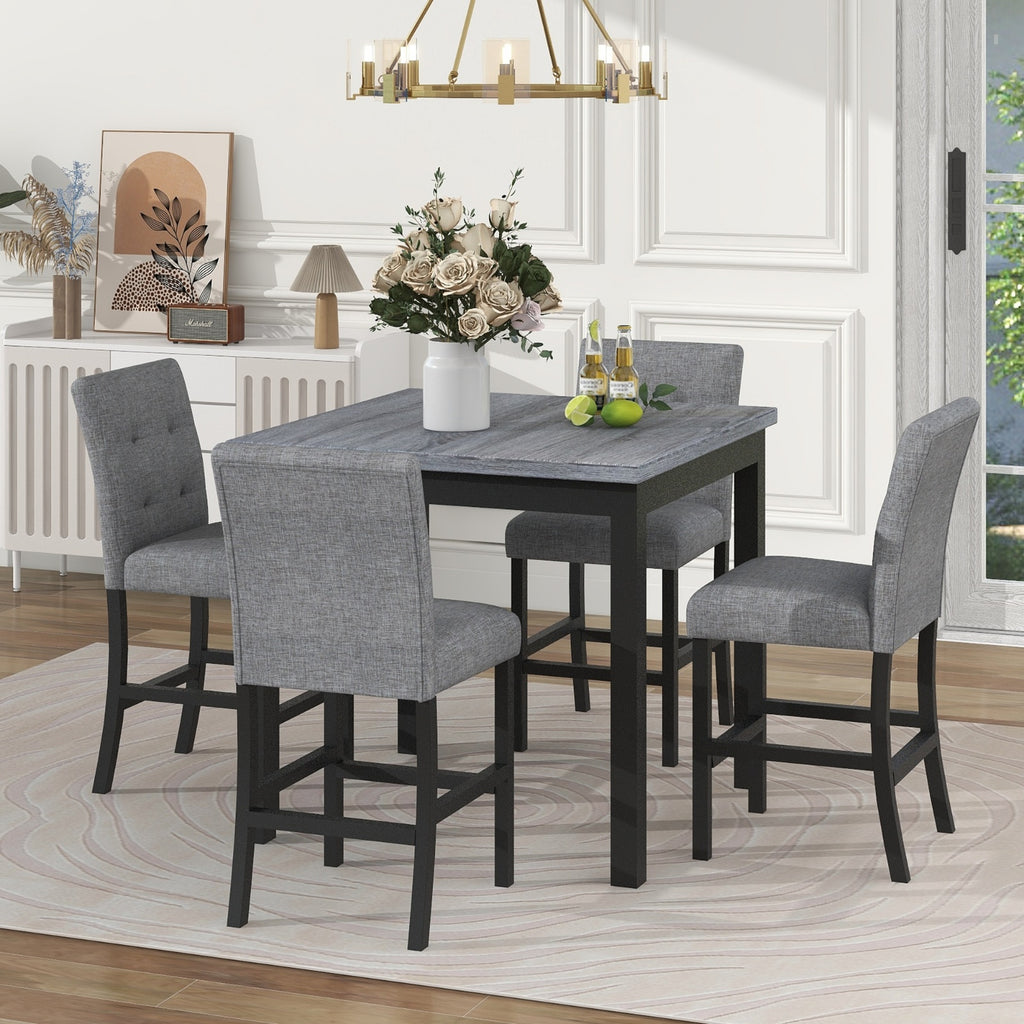 TOPMAX 5-Piece Counter Height Dining Set – Wooden Table with Chairs & Stools Featuring Footrests