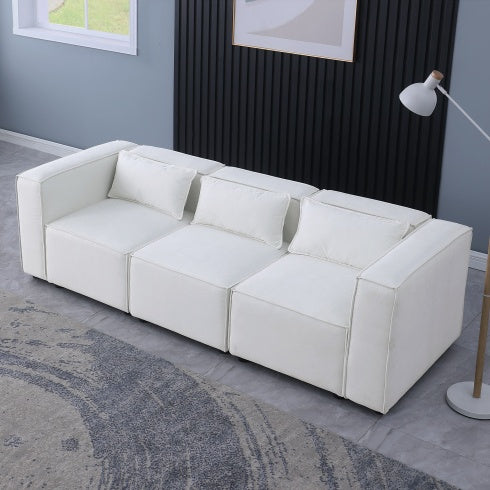 Beige Chenille Fabric Modular Sofa – Soft Seat & Backrest, Knock-Down Design for Easy Assembly