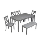 6-Piece Dining Set with Rectangular Wooden Table, 4 Upholstered Chairs & Bench – Modern Gray Kitchen & Dining Room Furniture
