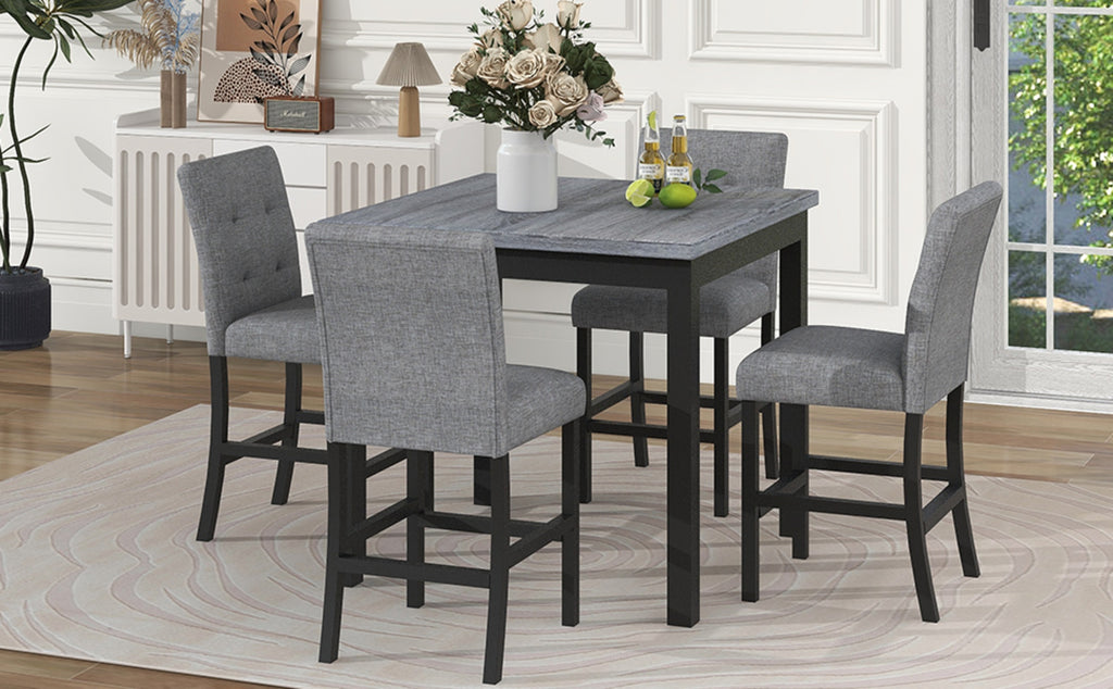 TOPMAX 5-Piece Counter Height Dining Set – Wooden Table with Chairs & Stools Featuring Footrests