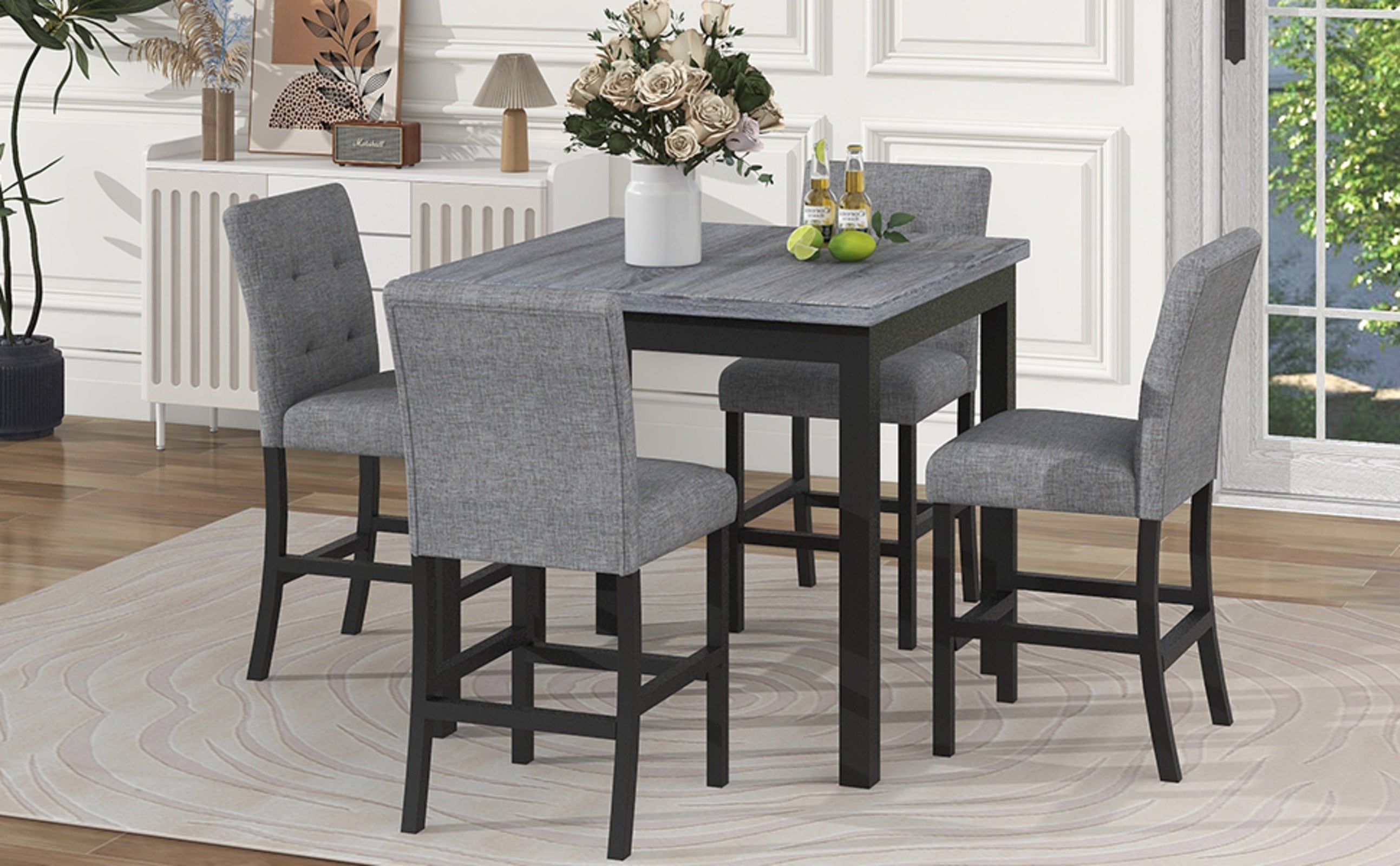 TOPMAX 5-Piece Counter Height Dining Set – Wooden Table with Chairs & Stools Featuring Footrests