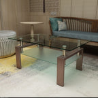 Rectangular Walnut Glass Coffee Table – Clear Tempered Glass Modern Side & Center Table for Living Room
