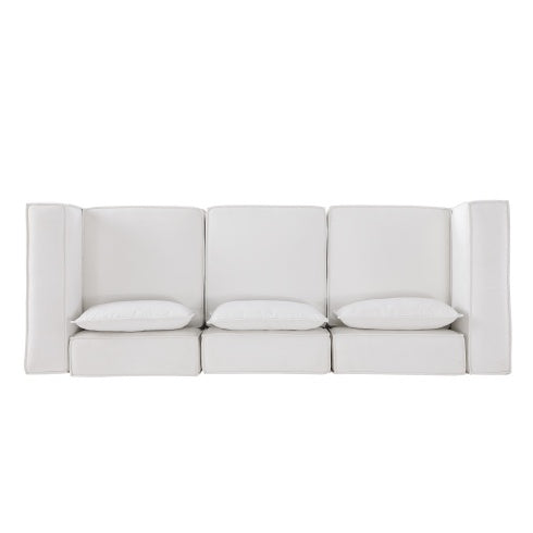Beige Chenille Fabric Modular Sofa – Soft Seat & Backrest, Knock-Down Design for Easy Assembly
