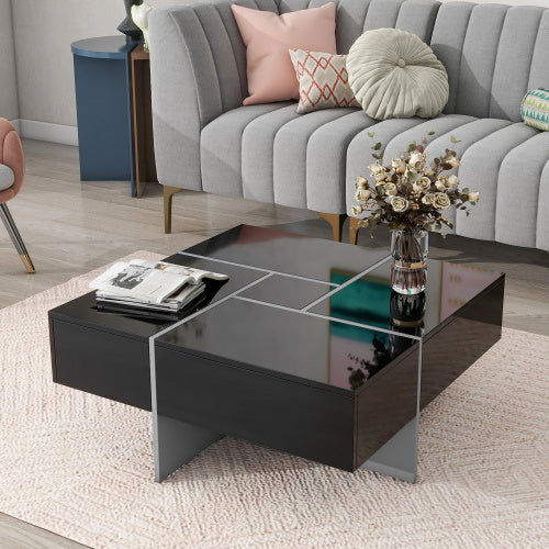Unique Design Coffee Table with 4 Hidden Storage Compartments – Modern Living Room Center Table