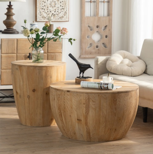 Vintage Bucket-Shaped Coffee Table Set – Stylish Accent Tables for Living Room, Dining Room & Office