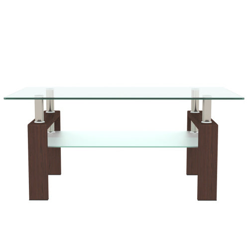 Rectangular Walnut Glass Coffee Table – Clear Tempered Glass Modern Side & Center Table for Living Room