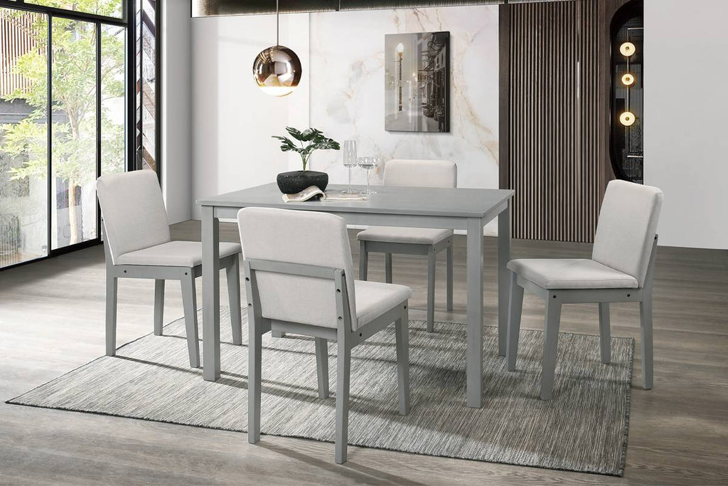 Grey Finish 5 Piece Dining Room Set Dining Table 4x Chairs Beige Fabric Chairs