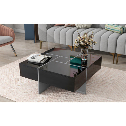Unique Design Coffee Table with 4 Hidden Storage Compartments – Modern Living Room Center Table