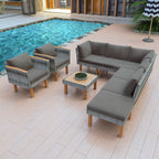 9-Piece Patio Rattan Conversation Set with Acacia Wood Legs & Tabletop – Modern Outdoor Furniture Collection