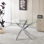 Modern Golden Dining Table with Cross Metal Legs & Glass Top – Space-Saving Square Kitchen Table (120x120x75cm)