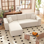 Cream White Corduroy L-Shaped Corner Sofa with Reversible Chaise Lounge & Pocket Spring Comfort
