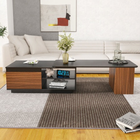Extendable Wooden Coffee Table with Adjustable Length & 2 Storage Drawers – Large Rectangular Living Room Center Table