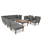 9-Piece Patio Rattan Conversation Set with Acacia Wood Legs & Tabletop – Modern Outdoor Furniture Collection
