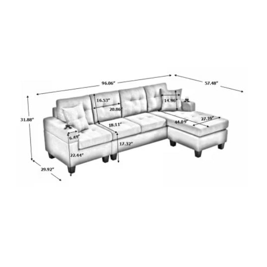 Modern Fabric Sectional Sofa with Chaise – Comfortable Living Room Seating