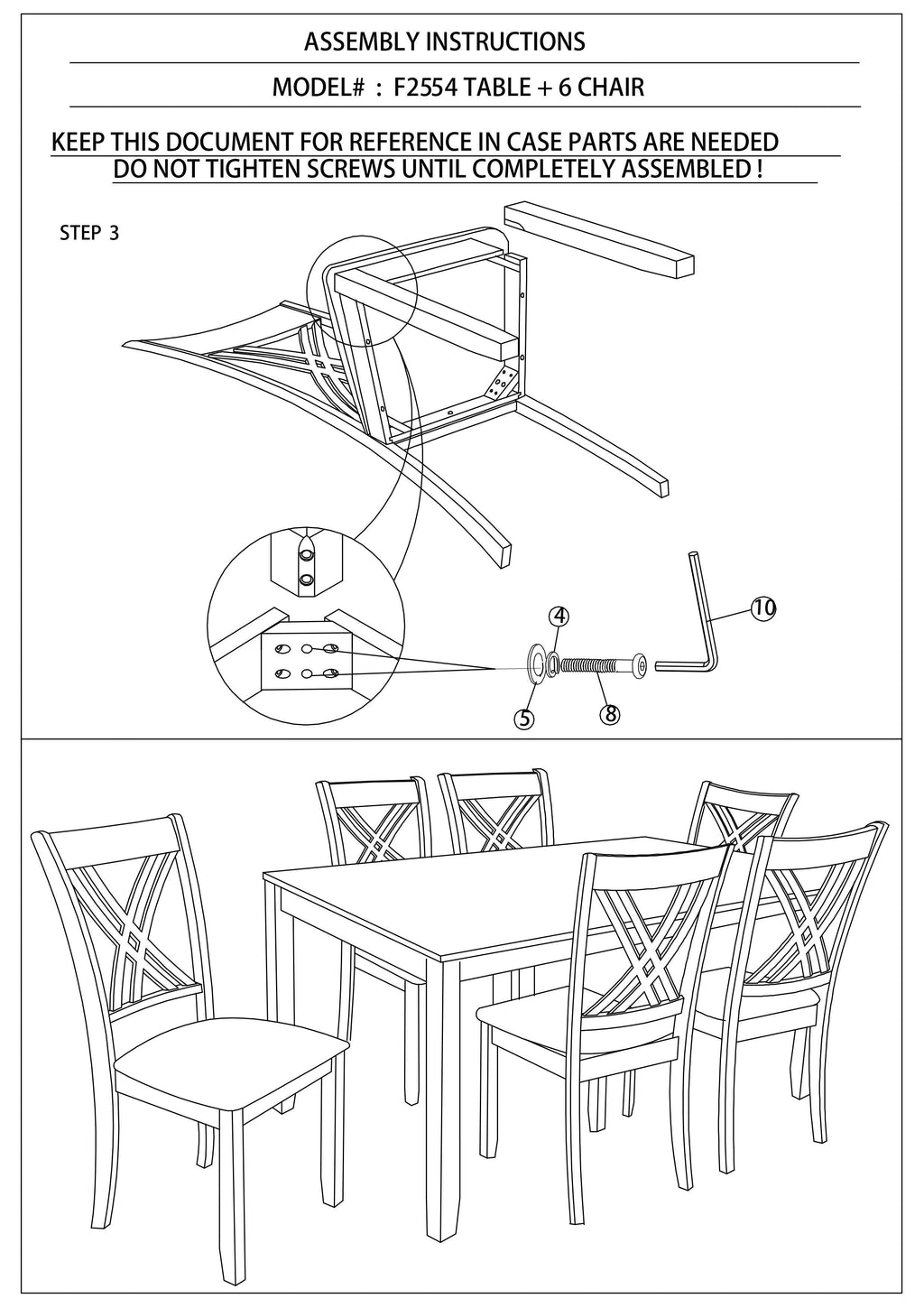7-Piece Dining Set with Table & 6 Chairs – Espresso Finish, Cushioned Seats & X-Back Design