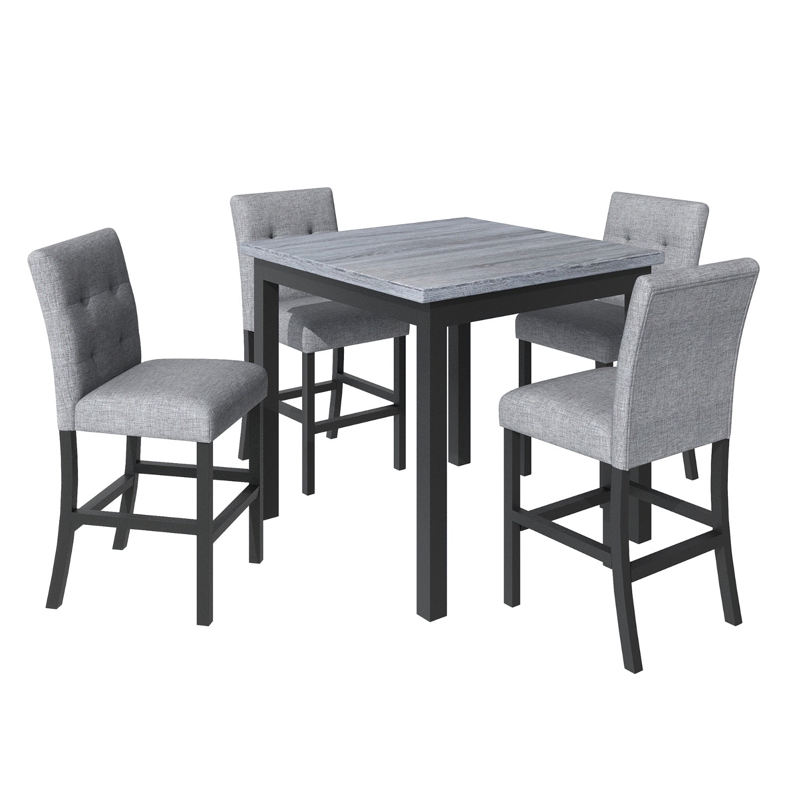 TOPMAX 5-Piece Counter Height Dining Set – Wooden Table with Chairs & Stools Featuring Footrests