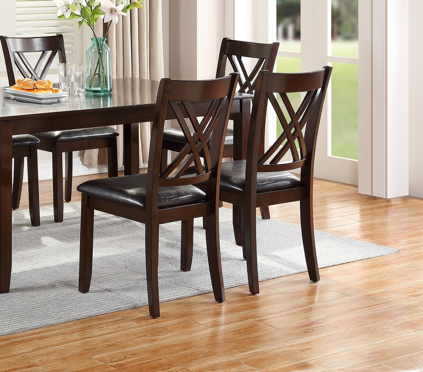 7-Piece Dining Set with Table & 6 Chairs – Espresso Finish, Cushioned Seats & X-Back Design