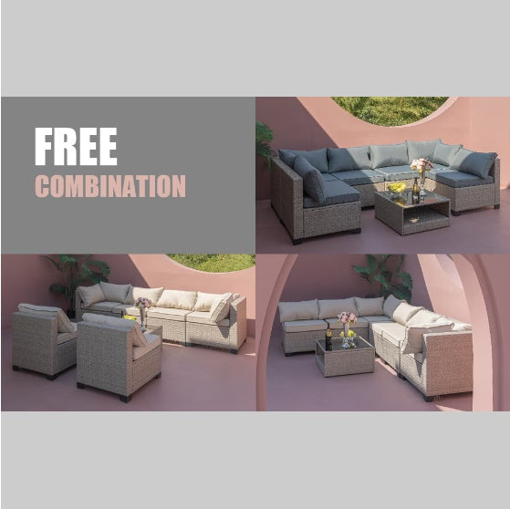 7-Piece Outdoor Patio Sofa Furniture Set with Cushions – Modern Garden & Backyard Seating