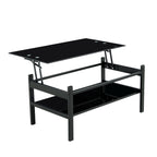 Modern Glass Lift-Top Coffee Table – 2-Layer Black Tempered Glass, Simple Contemporary Design