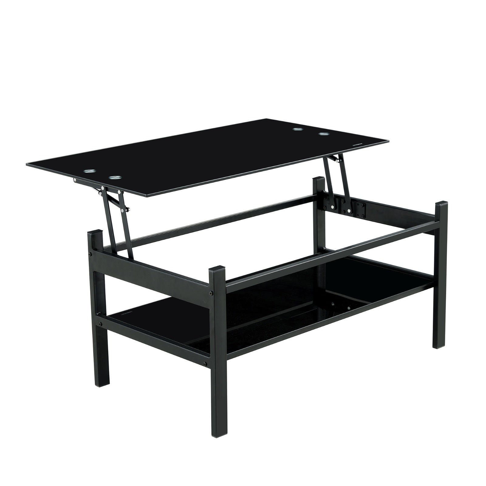 Modern Glass Lift-Top Coffee Table – 2-Layer Black Tempered Glass, Simple Contemporary Design