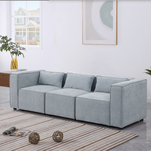 Beige Chenille Fabric Modular Sofa – Soft Seat & Backrest, Knock-Down Design for Easy Assembly