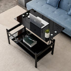 Modern Glass Lift-Top Coffee Table – 2-Layer Tempered Glass Living Room Center Table in Black